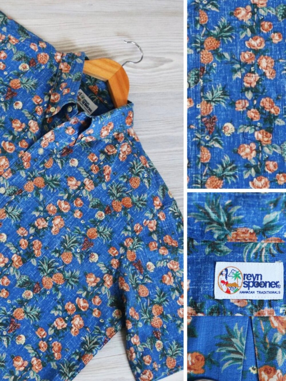 Reyn Spooner Hawaiian Button-Front Shirt Men's Azure Floral Reverse Print Size L